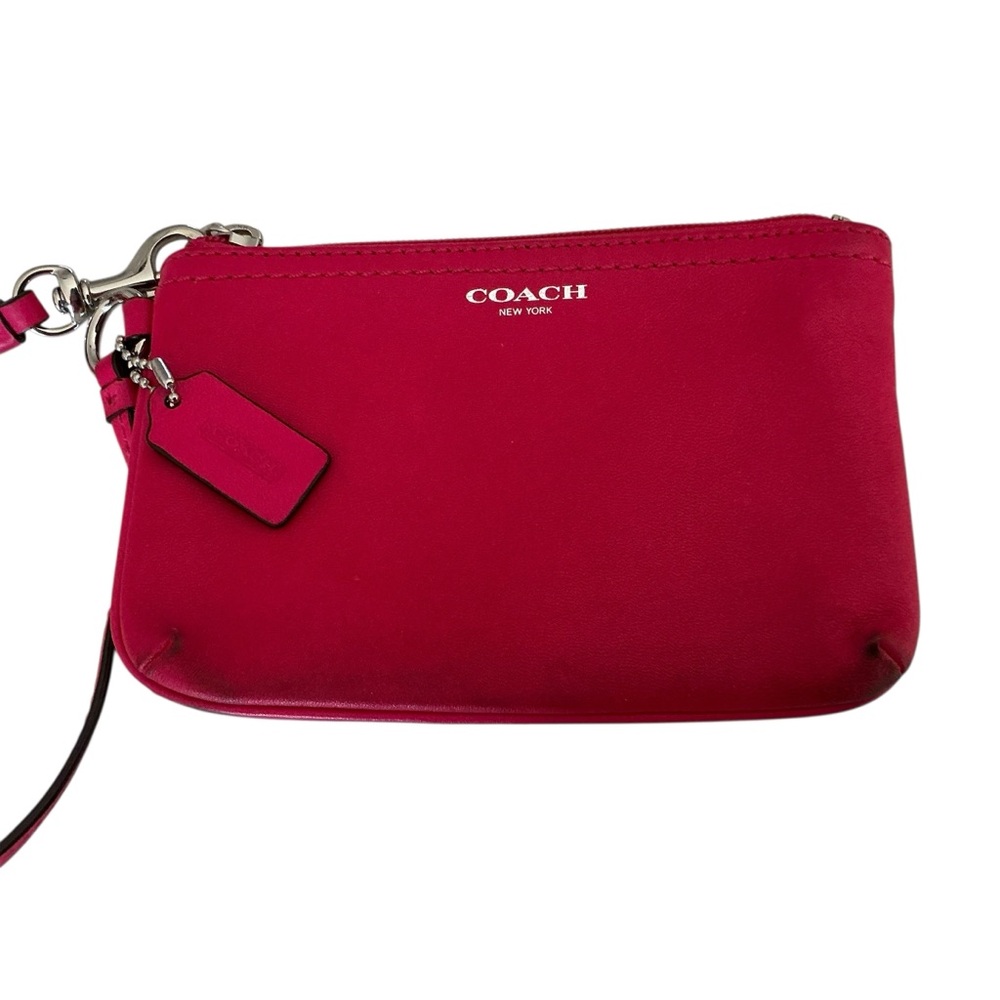 Coach Women's Vibrant Pink Wristlet silver hardware 6x4